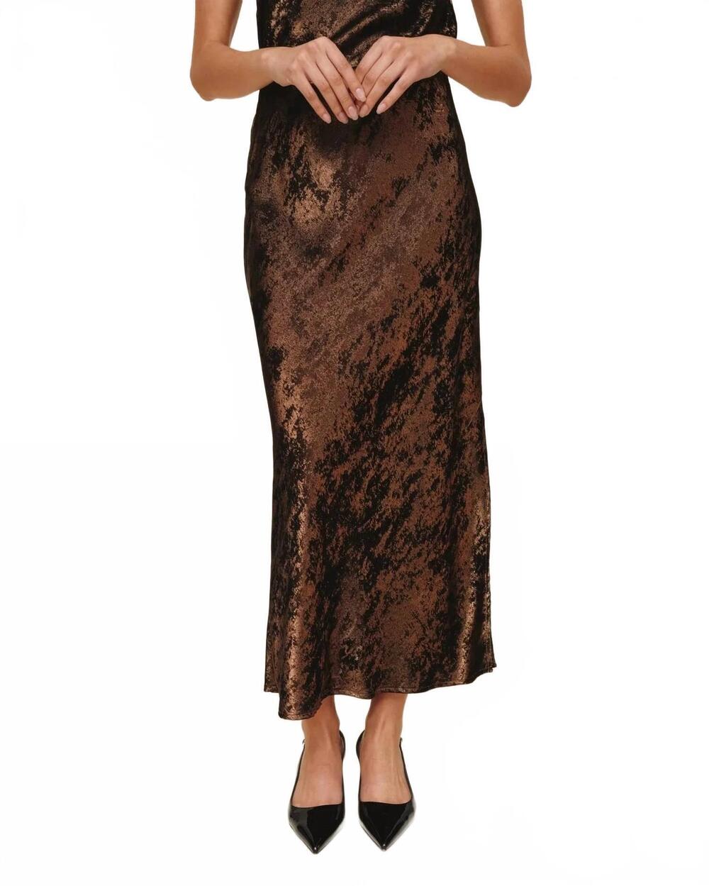 NEW BELLA DAHL side slit bias maxi skirt in bronze shimmer